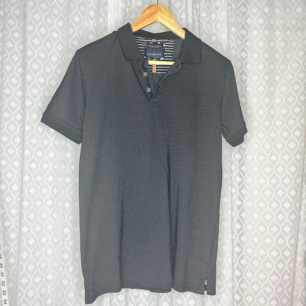 Denim & Flower Ricky Singh Navy Dotted Polo‎ Shirt Casual Business Golf Medium